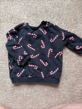 H&M Navy Blue Sweatshirt with Red & White Candy Cane Print